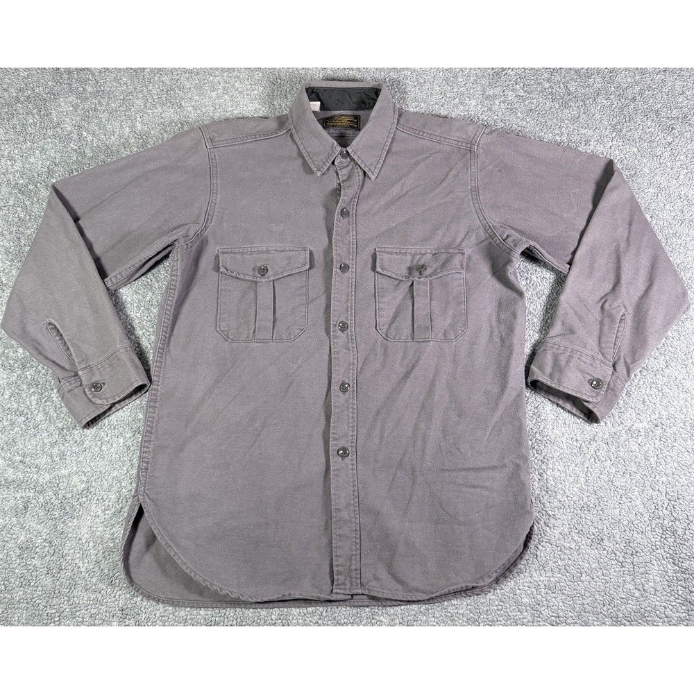 Vintage Eddie Bauer Chamois Shirt Mens Size Large Gray Made In USA Heavyweight